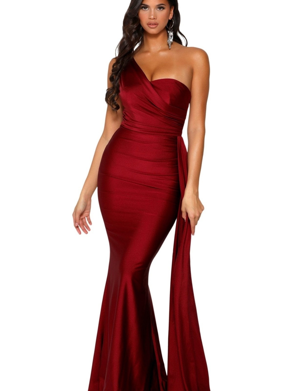 Portia and Scarlett One-Shoulder Burgundy Mermaid Gown